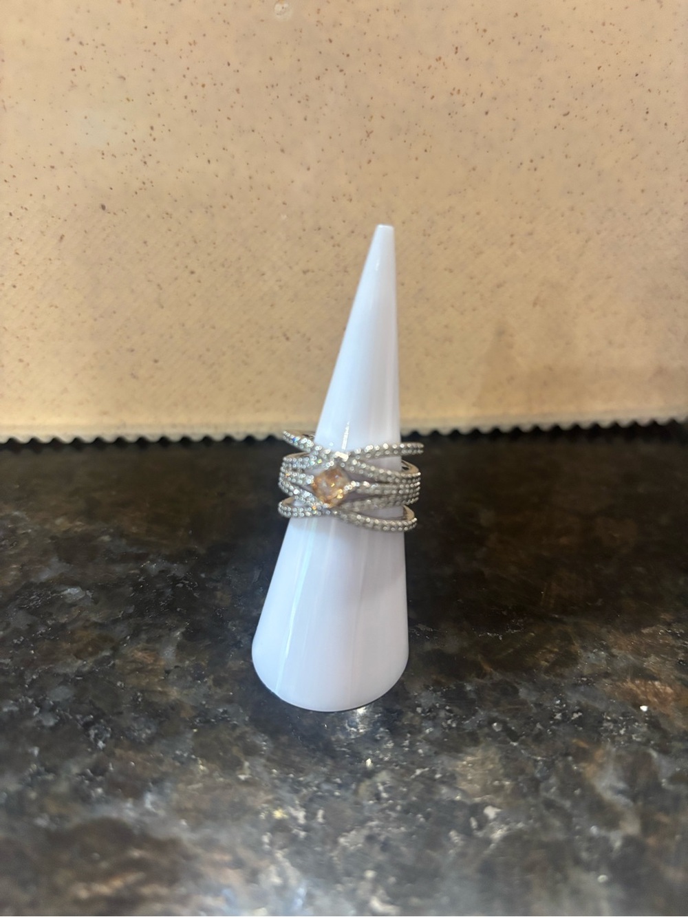 BP Size 7 Never Worn Silver Multi-Band Ring with Champagne Center Stone